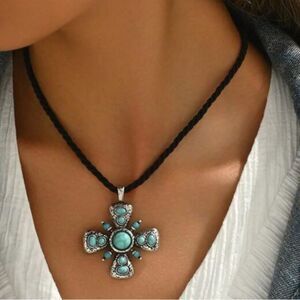 Turquoise Cross Pendant Necklace N1174